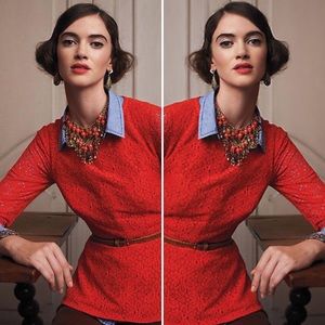 Anthropologie Moulinette Soeurs Orange Lace Top
